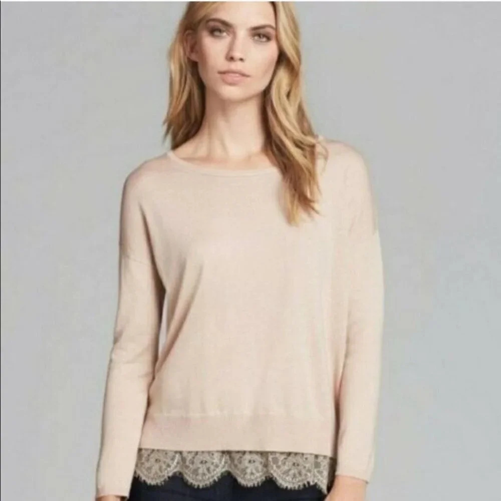 Joie‎ Wool Cashmere Blush Pink Lace Hem Sweater Hilano